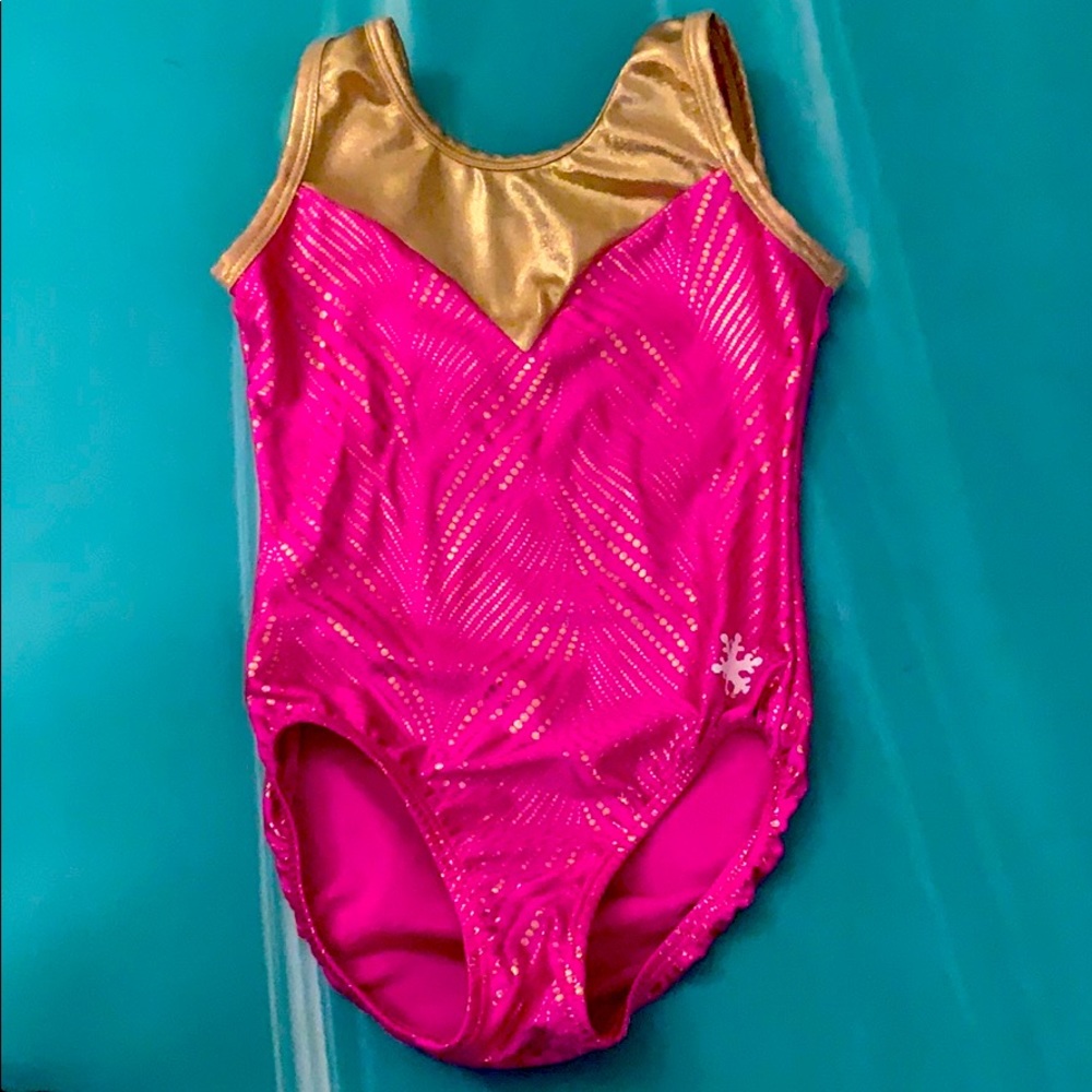 Snowflake Pink and Gold gymnastics leotard Child M
